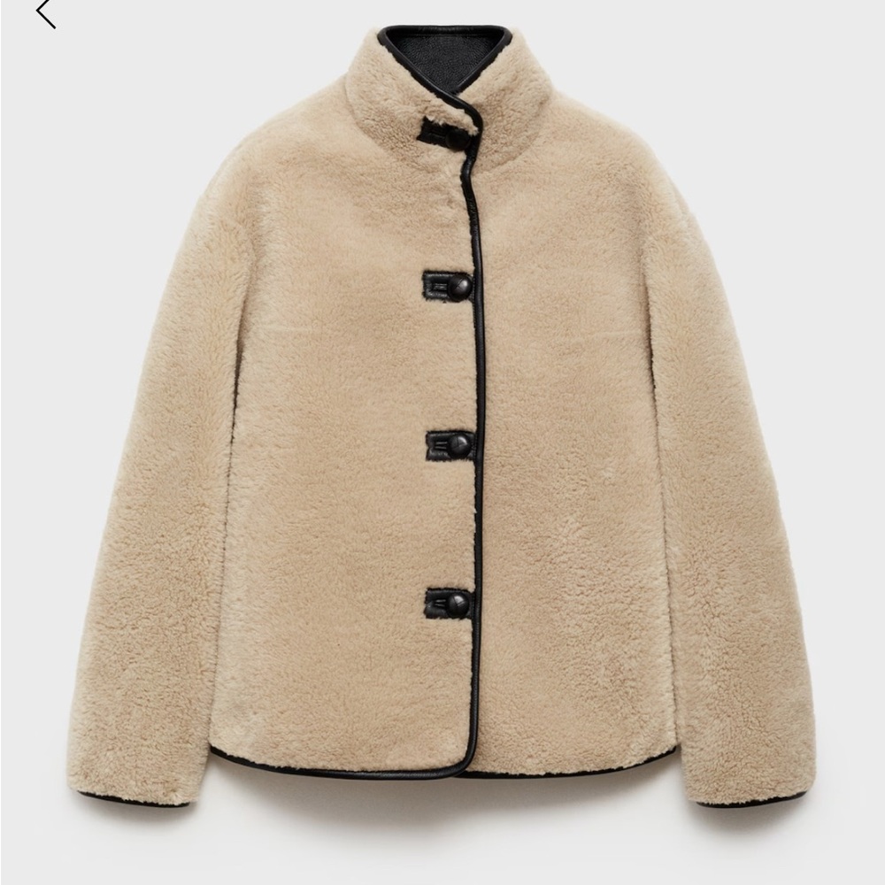 Mango Teddy Jacket Cream Black Trim Cozy